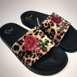 Report Slides sandal shoe Leopard Rose Boho 8.5